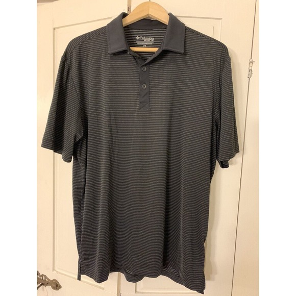 Columbia Golf Polo Shirt Mens Large Black White Stripe Outdoor Prepcore Preppy - Picture 1 of 12
